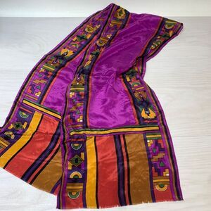 Courtenay Purple Colorful Geometric 100% Silk Scarf 48" Made in Japan